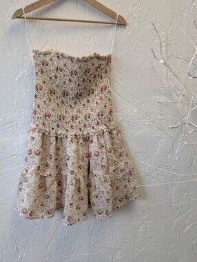 Anthropologie Floral Smocked Strapless Mini Dress – Size Medium – NWT